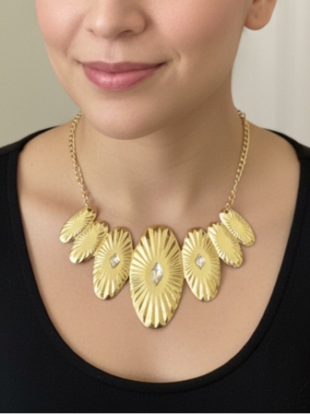 Vintage Gold Sunburst Statement Necklace